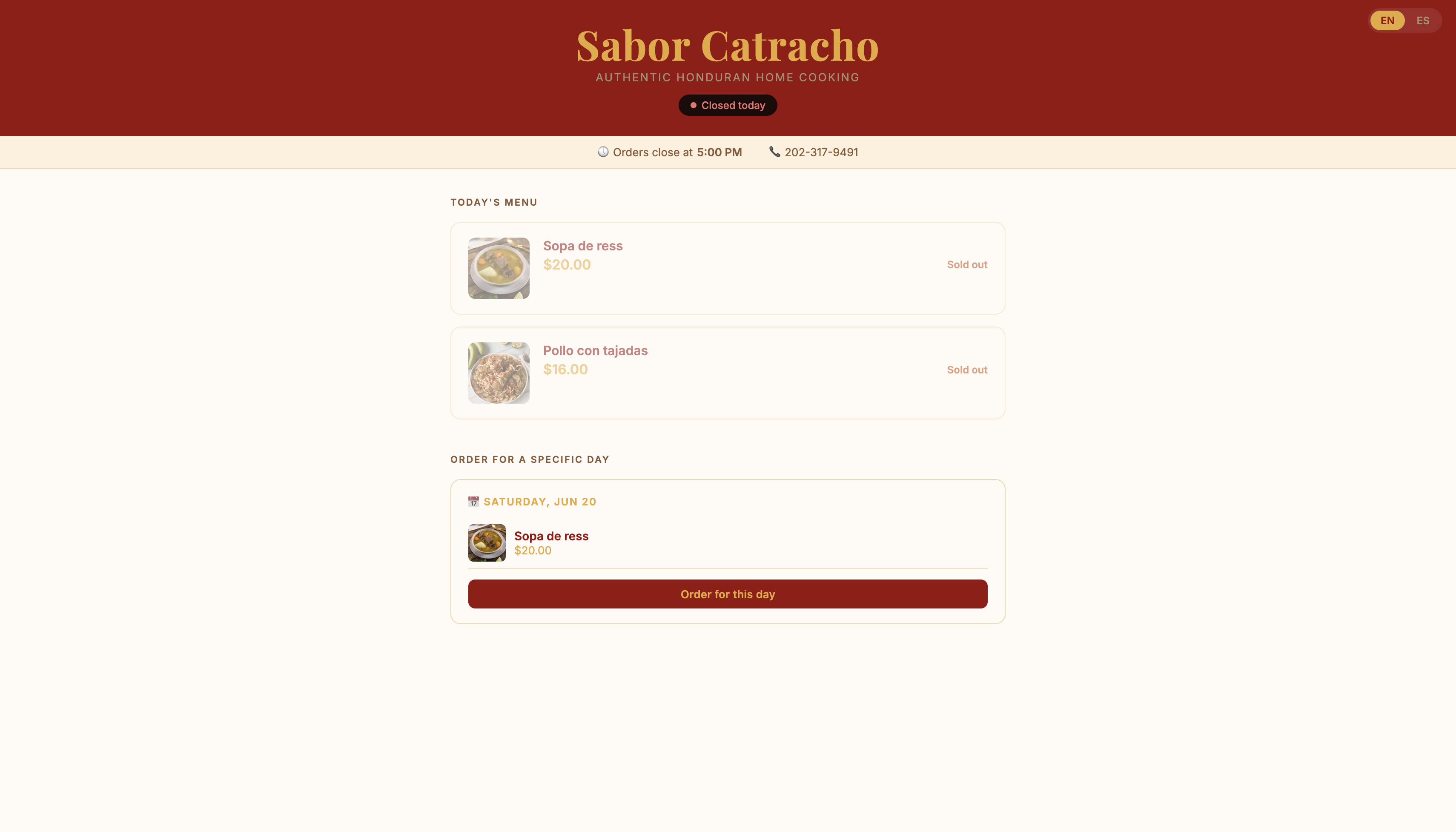 Sabor Catracho website preview